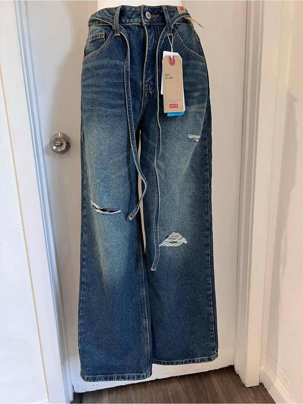 Levi's Men's Distressed Dark Blue Bootcut Jeans